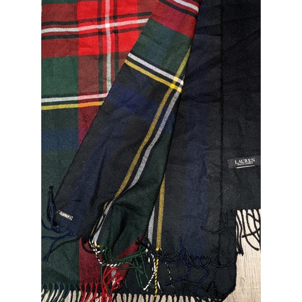 Lauren Ralph Lauren Plaid Tartan Shawl Fringe Approx. 74" X 30" - Picture 3 of 3